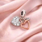 Silver Dual Heart Pendant Sparkle - Image 2