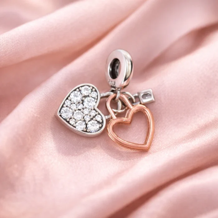 Silver Dual Heart Pendant Sparkle - Image 2