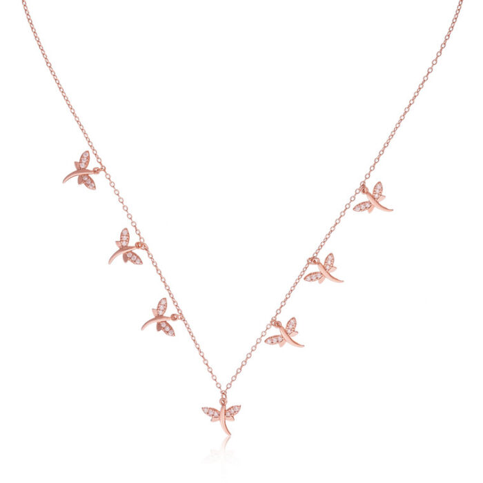 "Elegant butterfly pendant necklace in rose gold finish"