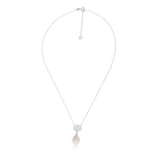 "Elegant silver seashell and pearl necklace and earring set"