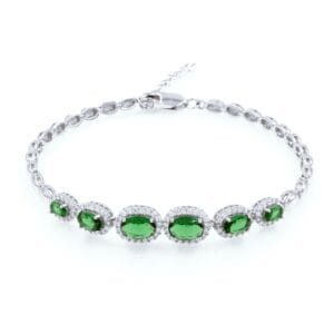Silver Green Stone Chain Bracelet