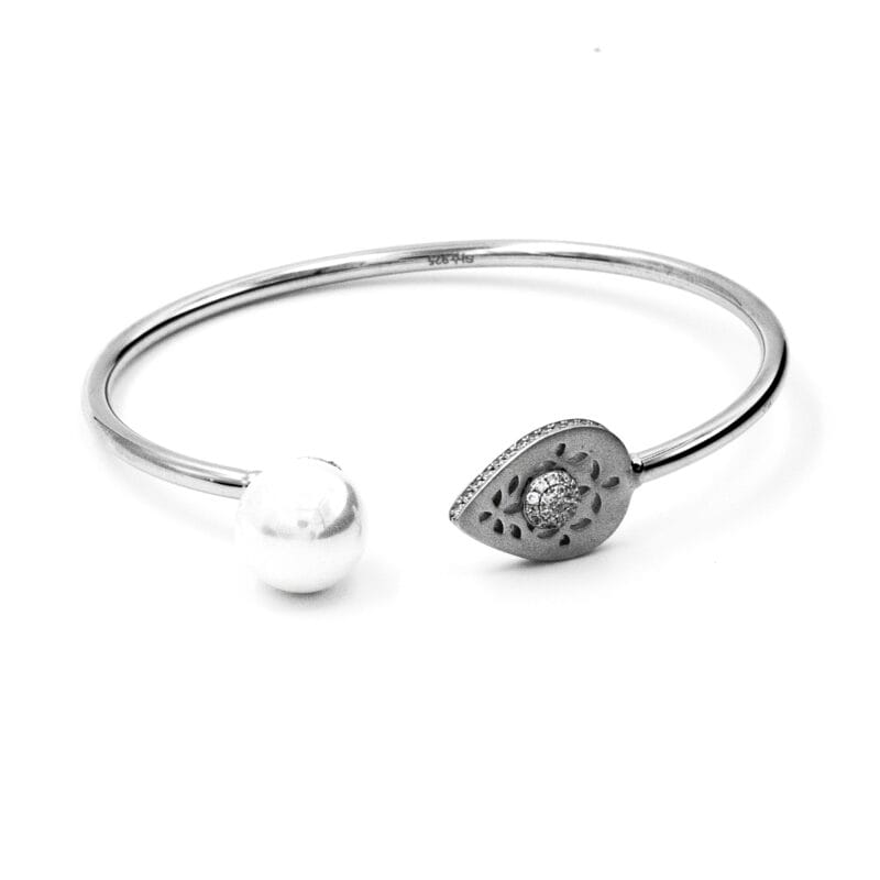 Silver Kada Bracelet with Pearl