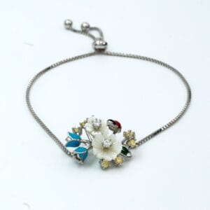 Floral Charm Silver Bracelet in Rhodium