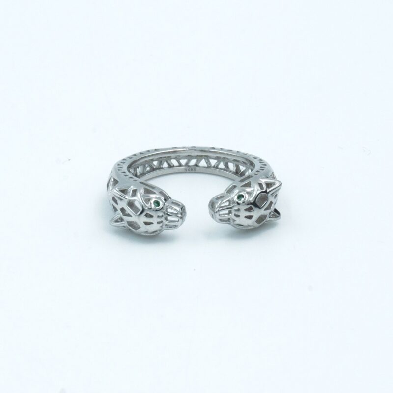 Dual Panther Head Ring in Silver