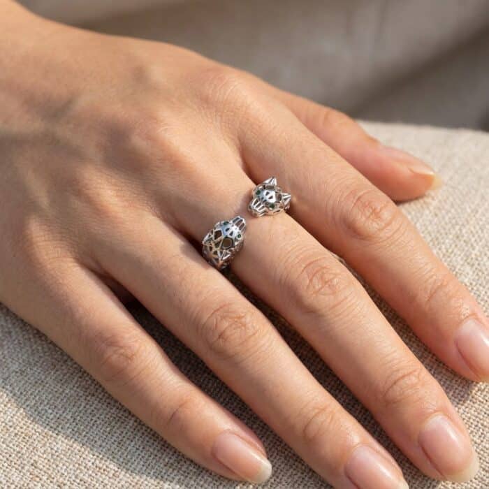 Dual Panther Head Ring Silver - Image 2