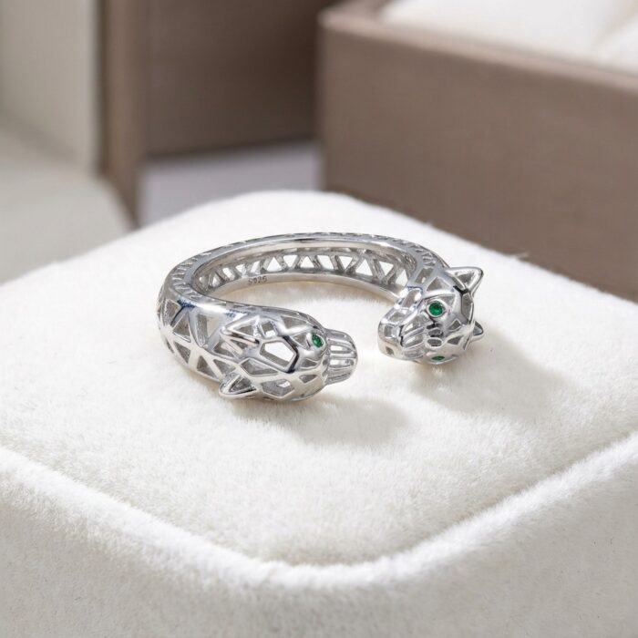Dual Panther Head Ring Silver - Image 4