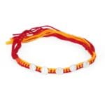 Divine Coin Rakhi – Red & Yellow Wool Thread with Silver Motifs
