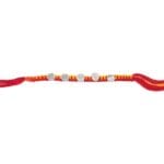 Divine Coin Rakhi – Red & Yellow Wool Thread with Silver Motifs - Image 3