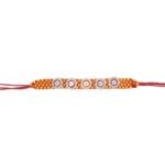 Om Shining Rakhi – Handwoven Thread with Silver & Stone Floral Charms - Image 4