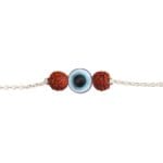 Rudraksha Evil Eye Rakhi – Silver Chain with Protective Charm - Image 3
