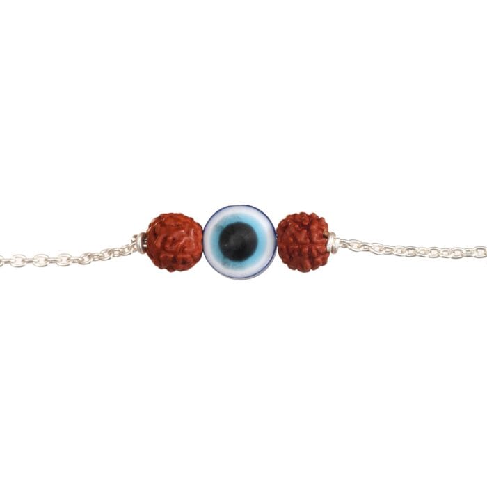 Rudraksha Evil Eye Rakhi – Silver Chain with Protective Charm - Image 3