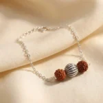 Twin Rudraksha Silver Bracelet with Antique Charm - Image 2