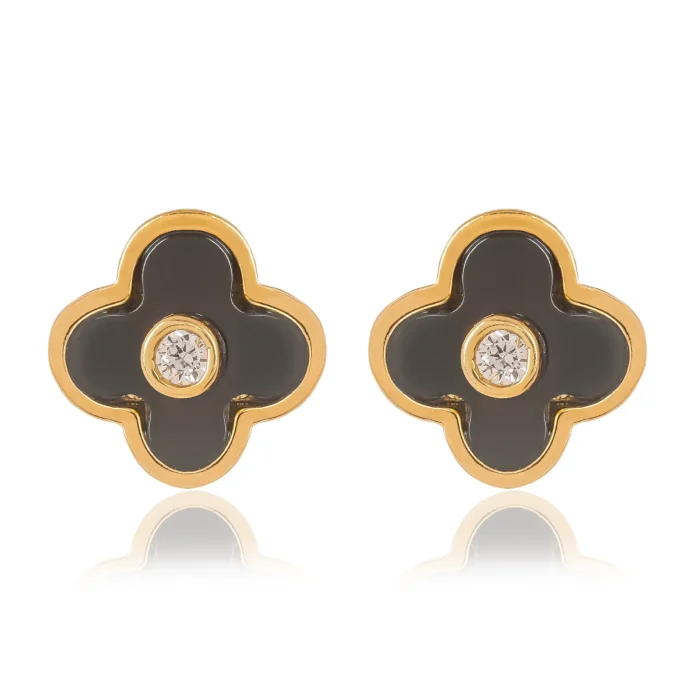 DSC08072 Black Clover Stone Stud Earrings - Image 1