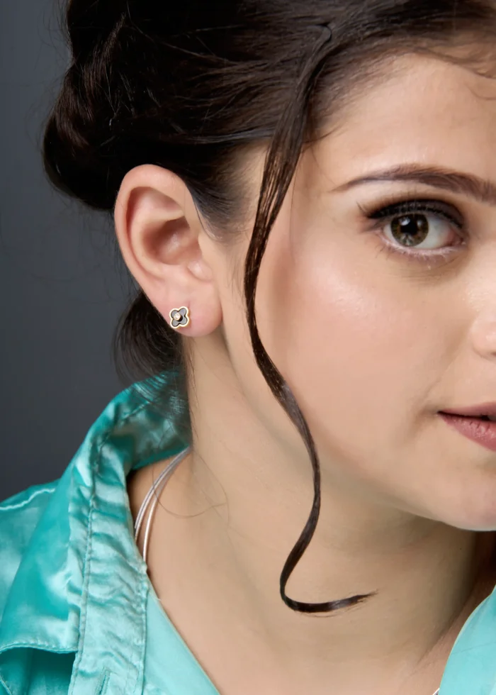 Black Clover Stone Stud Earrings - Image 2