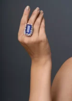 Royal Blue Emerald-Cut Silver Ring - Image 4