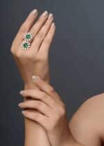 Dual Floral Green Stone Silver Ring - Image 3