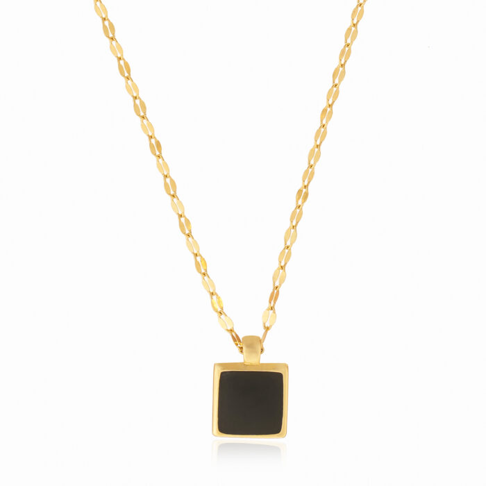 Onyx Square Pendant Necklace - Image 2