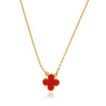 Coral Bloom Red Clover Pendant Necklace - Image 2