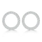 Sterling Silver Pave-Set Diamond Hoop Earrings
