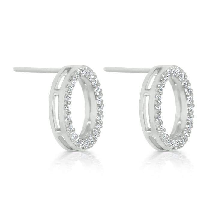 Sterling Silver Pave-Set Diamond Hoop Earrings - Image 2