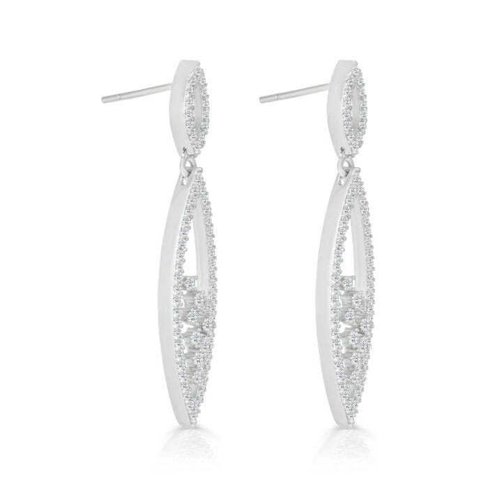 Sterling Silver Pave-Set Geometric Drop Earrings - Image 2