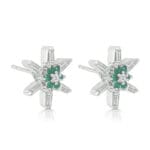 Emerald Green Flower Stud Earrings in 92.5 Sterling Silver - Image 2