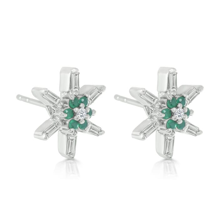 Emerald Green Flower Stud Earrings in 92.5 Sterling Silver - Image 2