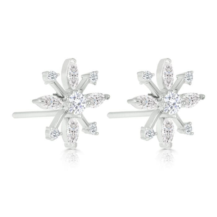 Sterling Silver Snowflake Stud Earrings with Cubic Zirconia - Image 2