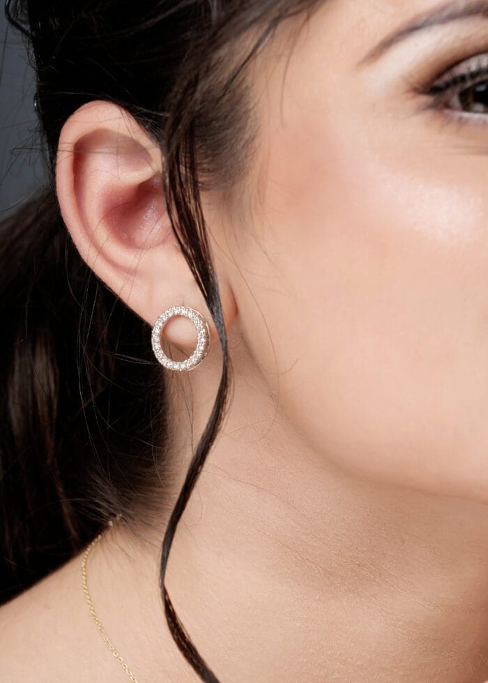 Sterling Silver Pave-Set Diamond Hoop Earrings - Image 4