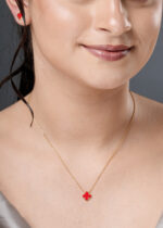 Coral Bloom Red Clover Pendant Necklace - Image 5