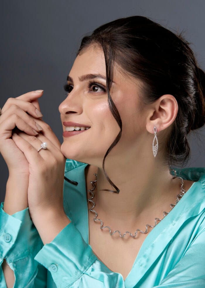 Sterling Silver Pave-Set Geometric Drop Earrings - Image 3