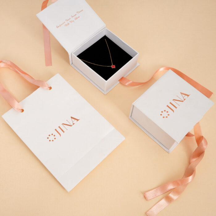 Coral Bloom Red Clover Pendant Necklace - Image 6