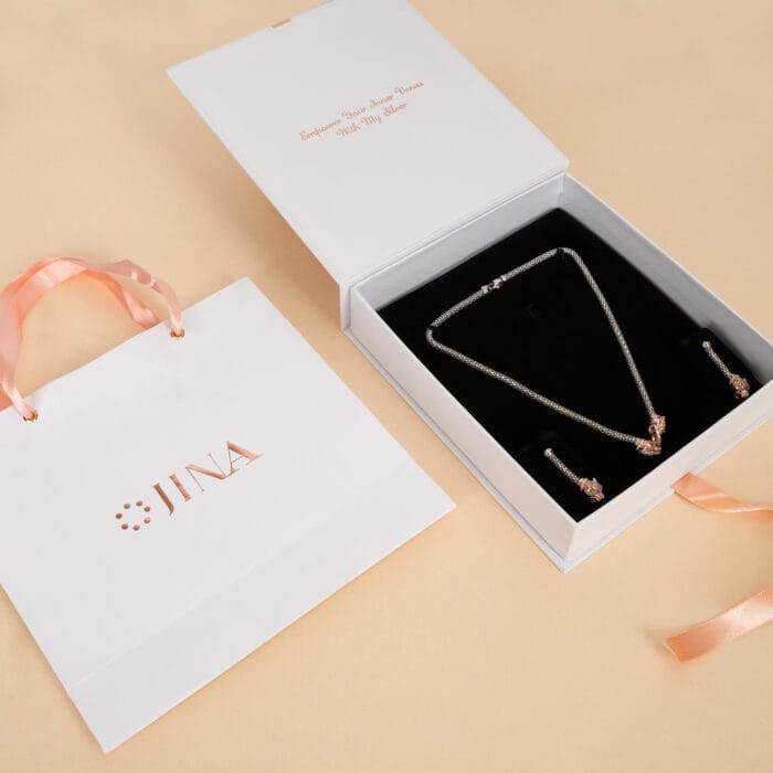 Sterling Silver Rose Gold Elephant and Pearl Earrings & Necklace Set - Image 5