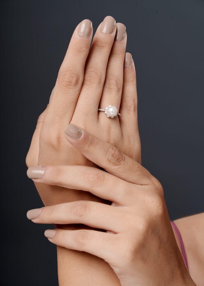 JINA 92.5 Sterling Silver Pearl and Diamond Ring - Image 5