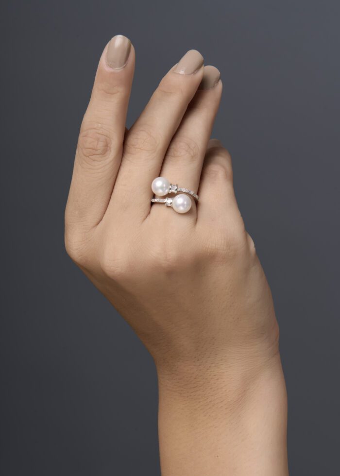 JINA 92.5 Sterling Silver Double Pearl and Diamond Ring - Image 4