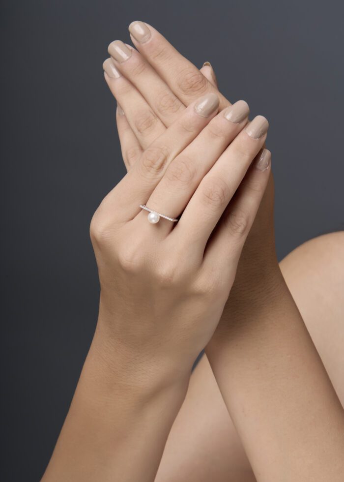 JINA 92.5 Sterling Silver Pearl and Diamond Contemporary Ring - Image 5