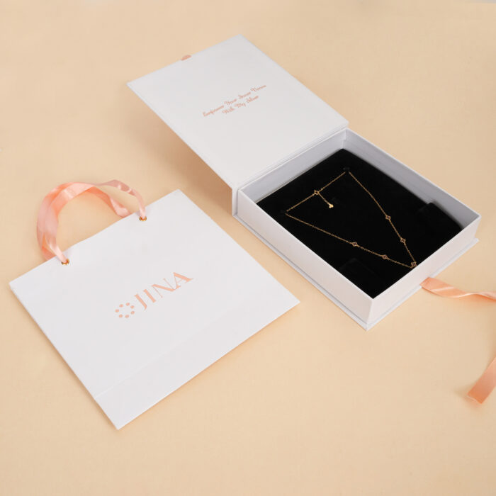 Gold Plated Necklace with Red Enamel Clover Accents - Image 6