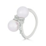 JINA 92.5 Sterling Silver Double Pearl and Diamond Ring