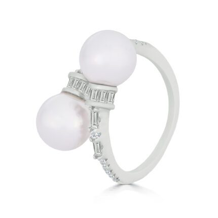 JINA 92.5 Sterling Silver Double Pearl and Diamond Ring