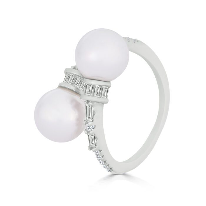 JINA 92.5 Sterling Silver Double Pearl and Diamond Ring - Image 1