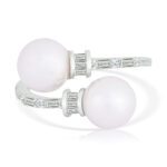 JINA 92.5 Sterling Silver Double Pearl and Diamond Ring - Image 2