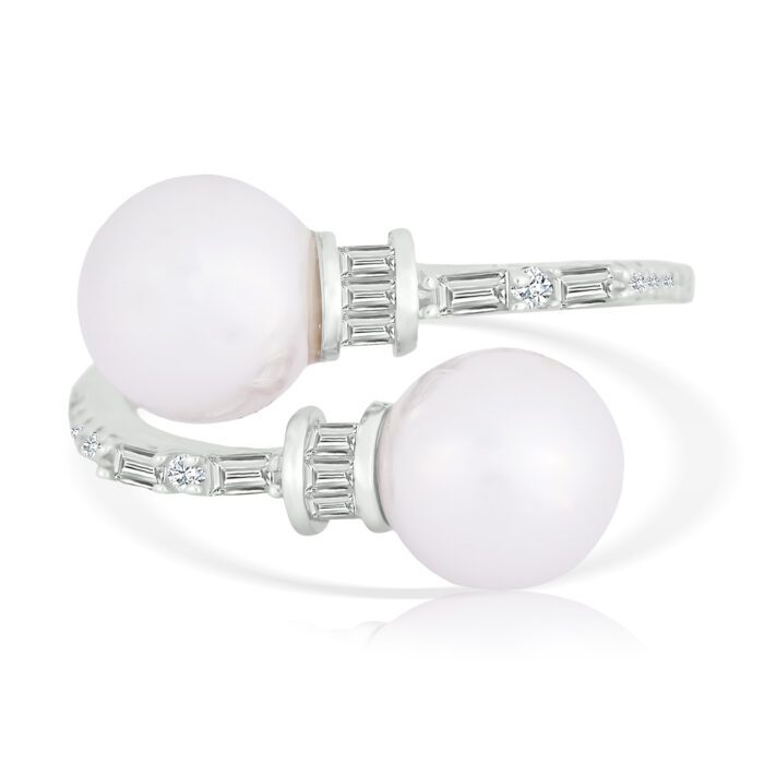 JINA 92.5 Sterling Silver Double Pearl and Diamond Ring - Image 2