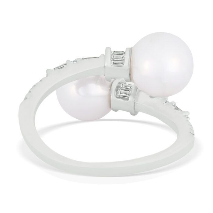 JINA 92.5 Sterling Silver Double Pearl and Diamond Ring - Image 3