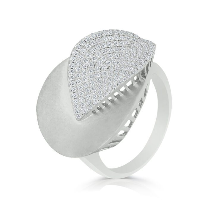 Pave CZ Leaf Statement Ring