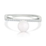 JINA 92.5 Sterling Silver Pearl and Diamond Contemporary Ring