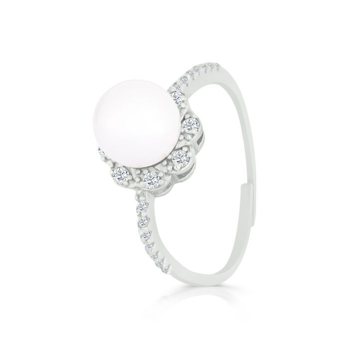 JINA 92.5 Sterling Silver Pearl and Diamond Ring - Image 1