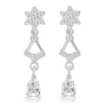 Elegant Silver Geometric Floral Cluster with Teardrop Necklace & Earrings Set - Image 5