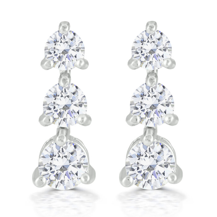 Sterling Silver Solitaire Graduated Necklace and Earrings Set - Image 6