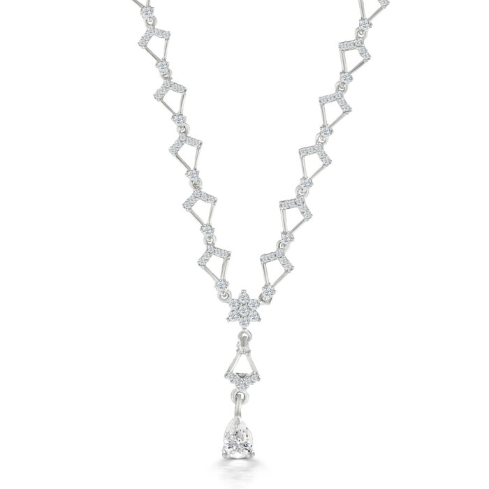 Elegant Silver Geometric Floral Cluster with Teardrop Necklace & Earrings Set - Image 8