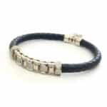 Men 925 Sterling Silver Pave Checker Leather Bracelet - Image 3